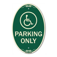 Parking Only With New Access Symbol 12" x 18" Green Tan Aluminum Oval Sign