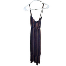 BCBGeneration Dress Women's XS Striped Lightweight Ruffle Sleeveless Midi Boho