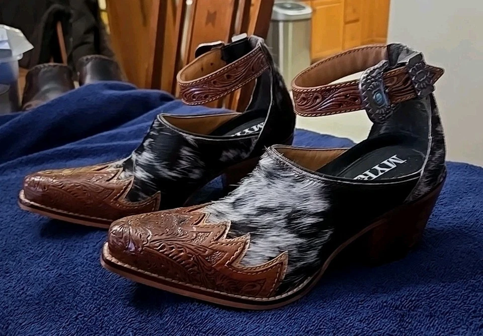 Zapatos Myra ZORA CANYON Pelo Sobre Oculto Talla 8 ¡NUEVOS Correas para el Tobillo de Cuero Tocadas a Mano! Foto 3 de 4