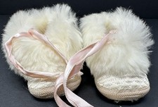 Vintage Mrs. Day's Ideal Baby Fur Trim  Quilted Shoes Size 2