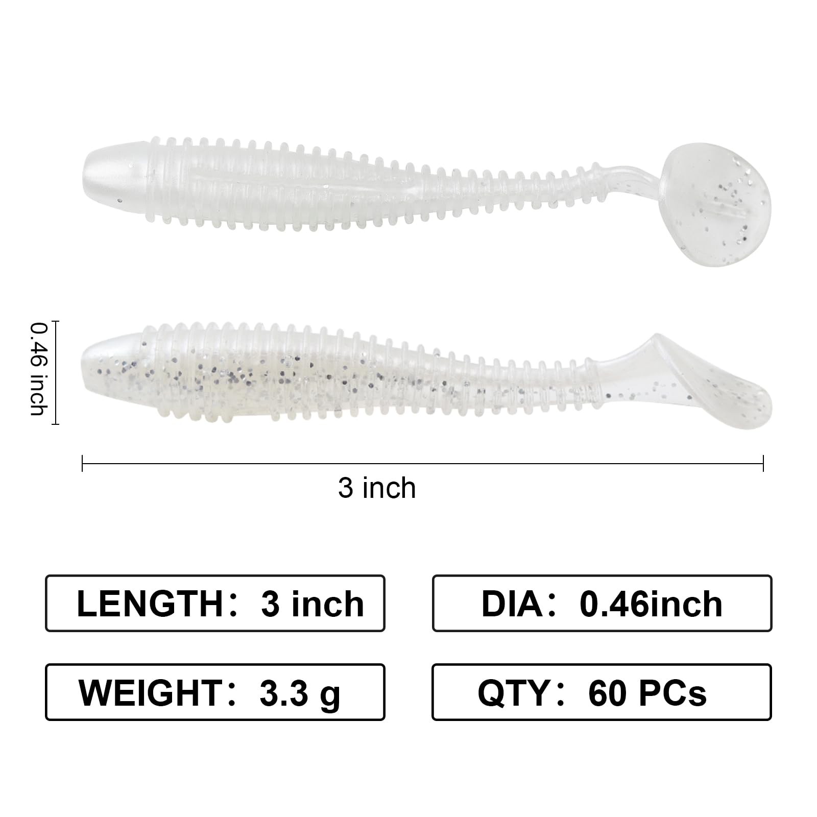 Little Soft Plastic Swimbaits, 75/60 PCs, 2.5"/3" Full Solid Body Paddle Tail... - Image 4