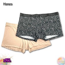 NWOT 2-Pack Hanes Women's 2XL Cotton Blend Boxer Brief Panty Floral, Glow