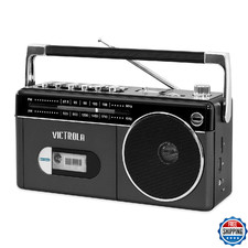 Victrola Mini Bluetooth Boombox with Cassette Player, Recorder and Am/FM Radio,