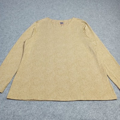 Gudrun Sjoden Damen Shirt Größe XL Beige Lyocell Stretch Jersey Geometrisch Top