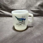 Vtg White Milk Glass Anchor Hocking Fire King Blue Jay Bird Chickadee Coffee Mug