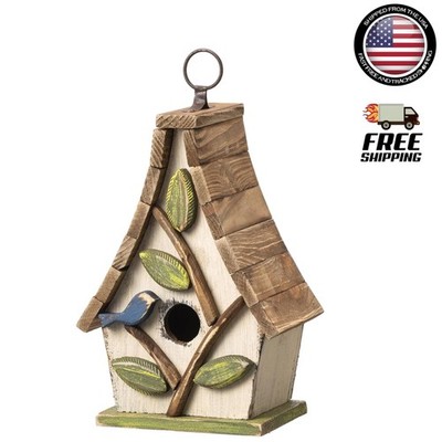 Unique 9.5'' Distressed Bird House Featuring 3D Tree Design for Gardens
