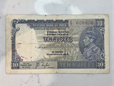 BRITISH INDIA TEN RUPEES BANKNOTE KING GEORGE VI RBI J B TAYLOR VTG