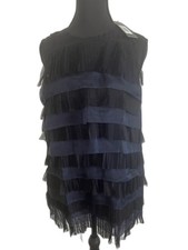 Sachin + Babi Mable Top Ruffled Sleeveless Tiered Top Black Navy Small NWT