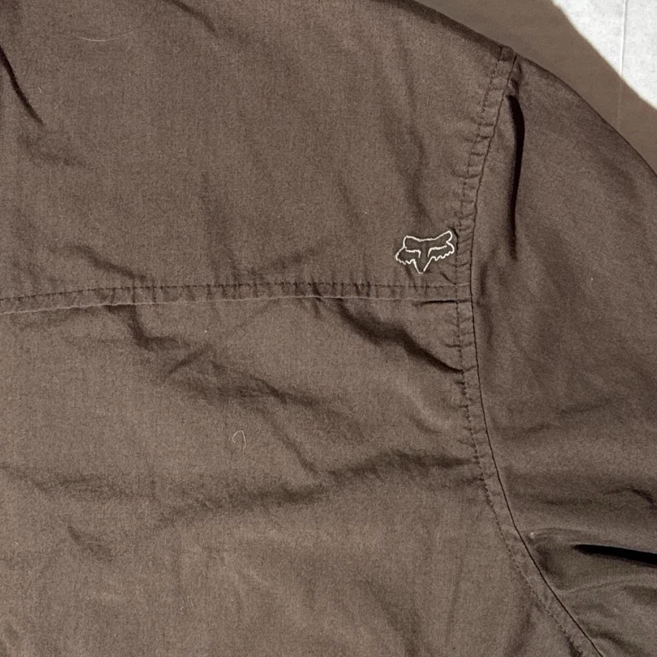 FOX Brown Safari Travel Skate Snap Button-up shirt layer logo pockets Size XL - Image 3 of 4