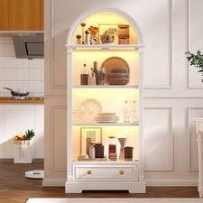 72" Tall Arched Curio Cabinet w/ Motion Sensor LED Lights, 4-Shelf Glass Display