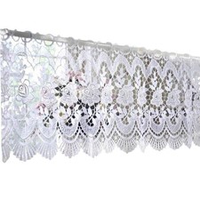White Victorian Lace Flower Curtain Valance Crochet French Country Window Tre...