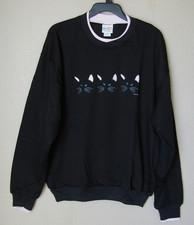 Vtg. Women's Acton Cat Design Black w Pink Accents Sweatshirt - Sz. Large - NWOT
