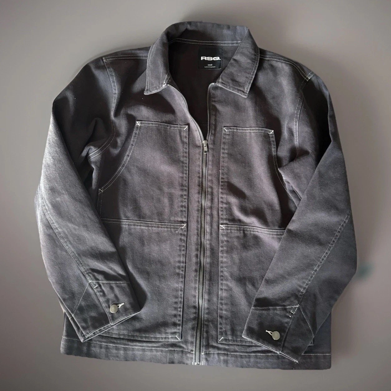 RSQ Men’s Black Denim Jean Jacket Zip Small NWOT Never Worn Y2K Style