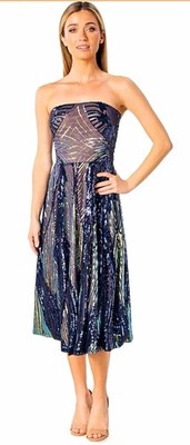 Dress The Population Women's Ruby Fit and Flare Midi Dress Strapless XL