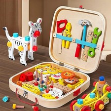 Wooden Kids Tool Set Montessori Educational Toys Animal Building Blocks Assembly