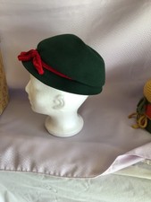 womens Vintage Hat 1950  s green with red trim and bow by Brandt