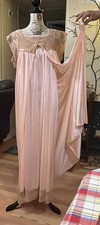 Vtg Henson Kickernick 2pc Nightgown Slip Dress/robe Peach Lace Satin Peignoir M