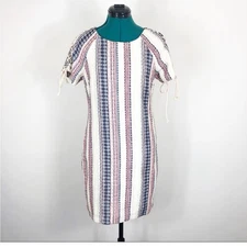 Ethereal by paper crane tan striped mini dress with lace up shoulders