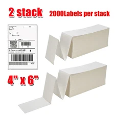 4000 4" x 6" Fanfold Direct Thermal Shipping Labels for Zebra & Rollo Printers