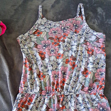 Wonder Nation Girls Floral Sleeveless Jumpsuit L 10-12 Square Neck Elastic
