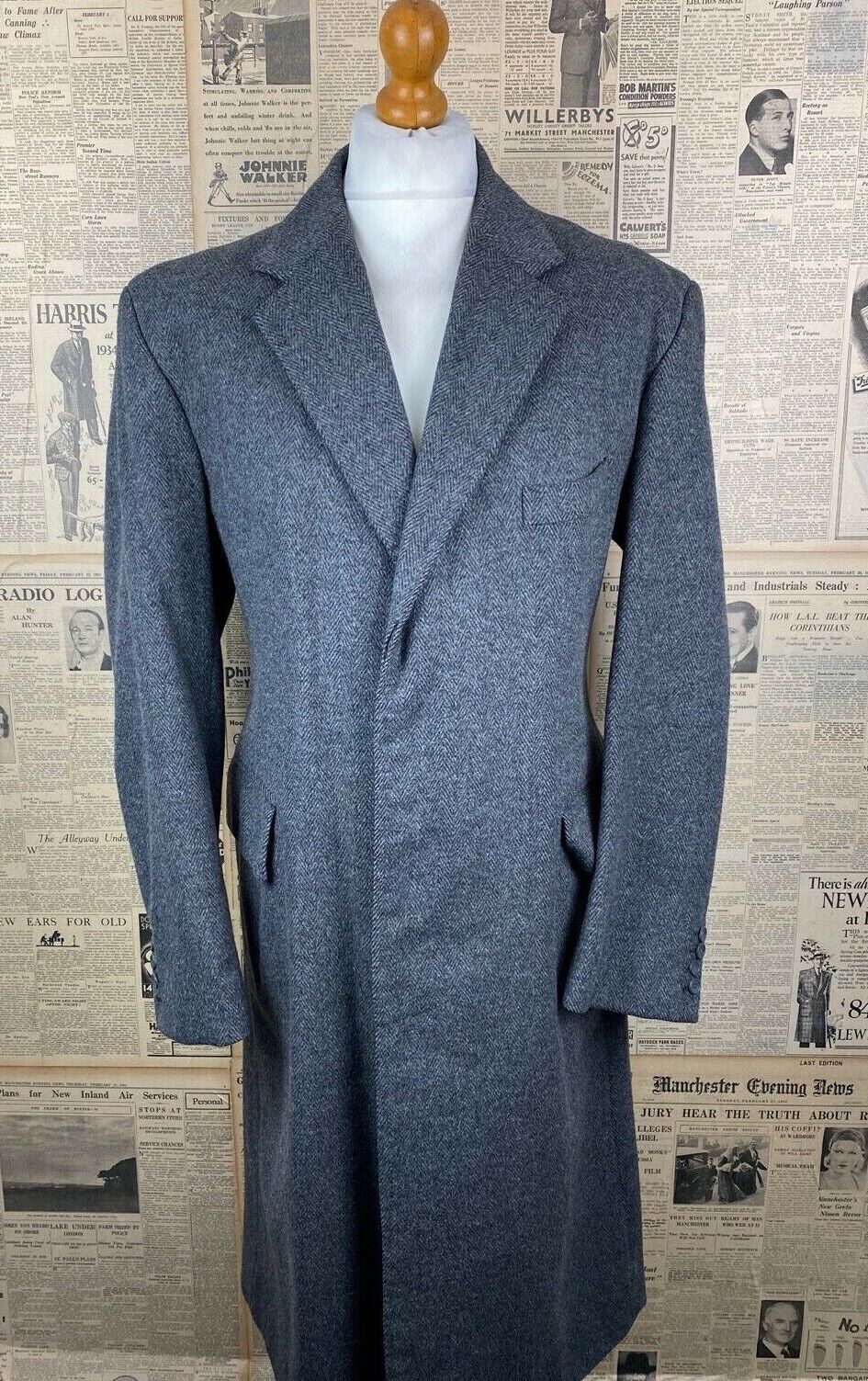 Details zu  Vintage bespoke grey overcoat city coat size 44 long Sofortige Lieferung im Inland