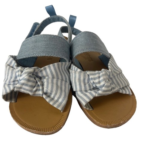 Sandalias OshKosh B'Gosh Bebé Niña Posey Lazo Talla 7M Azul Rayas Tela Denim - Imagen 2 de 7