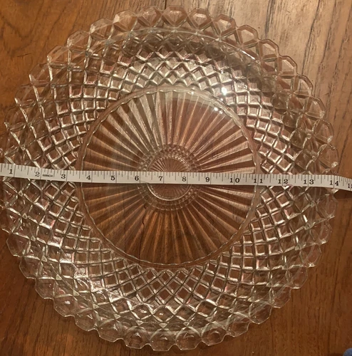 Vintage Anchor Hocking Waterford Waffle Clear Pressed Glass  Round 14" Platter