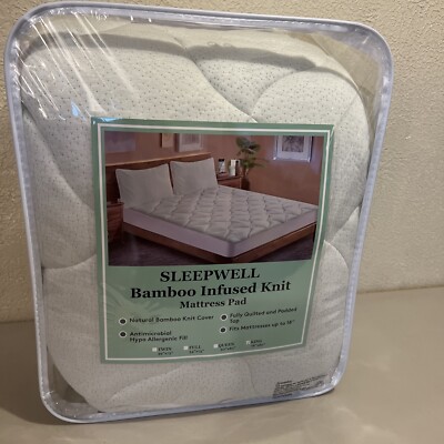 Sleepwell Bamboo Infused Knit Mattress Pad Queen 60 X80  Fully Quilted NEW