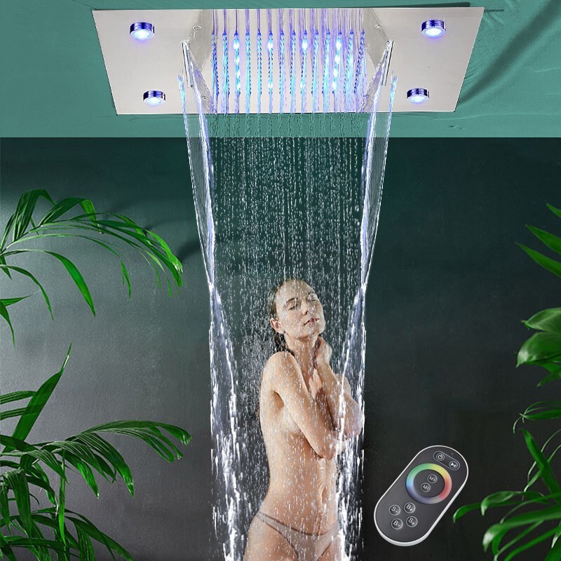 Rain Shower Head Led Rainfall Waterfall Top Spray Ceiling Mount