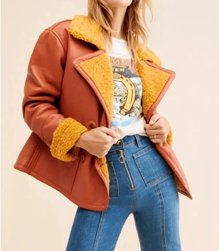 Chaqueta We The Free Kaja Vegana Cuero Bongado Mirra Combo Vellón Forrada Sherpa S