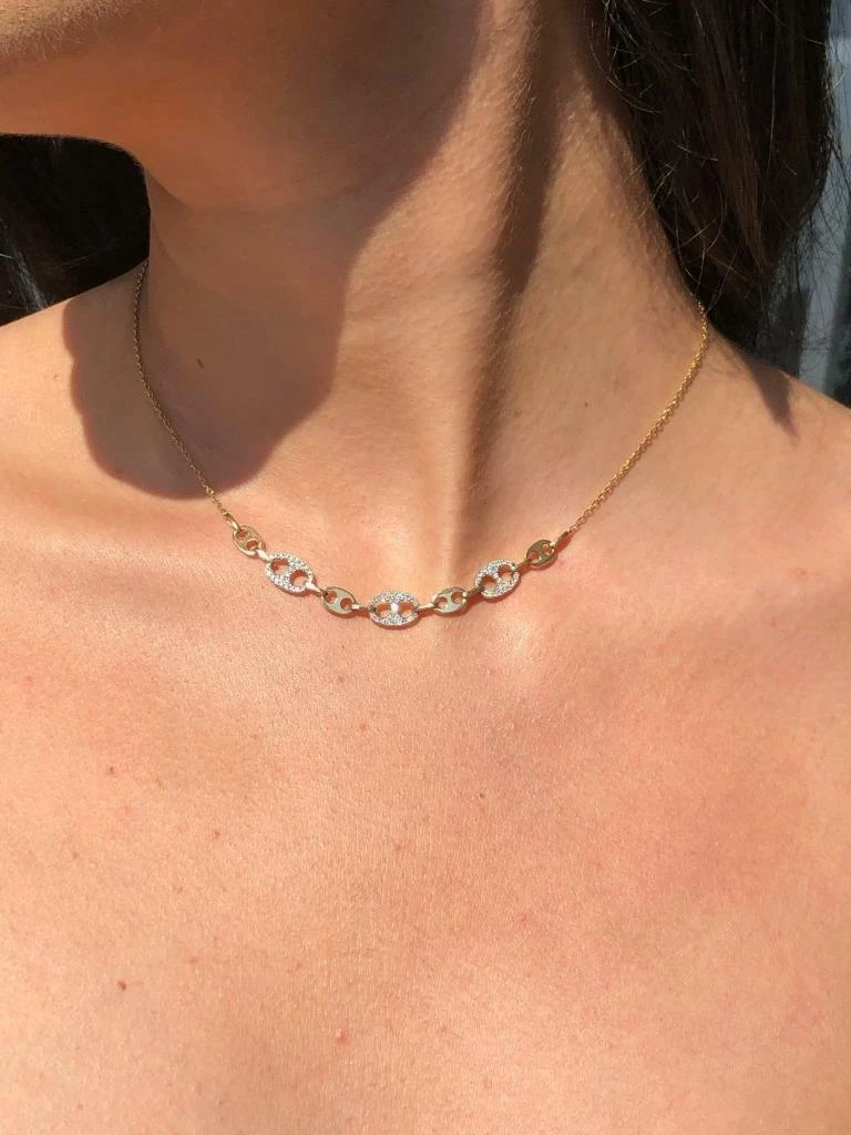 14k Yellow Gold Diamonds Pave Set Gucci Link Design Stack Layer Necklace Gift
