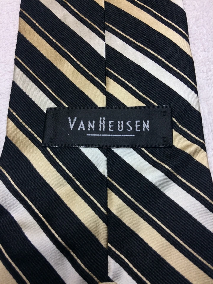 VAN HEUSEN CORBATA HOMBRE NEGRA CON RAYAS BLANCAS Y BEIGE 4 X 58 Foto 4 de 4