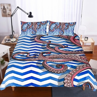 3D Octopus Tentacles Geometry Blue Quilt Cover Set Bedding Sets Pillowcases 64