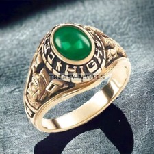 Jade Oval Cut With 925 Sterling Silver Gold Plated Ring For Men's 756