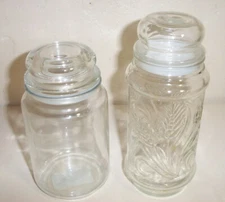 2 VTG PLANTERS MR PEANUT GLASS JAR w LID WHEAT PATTERN 1982 + Bonus