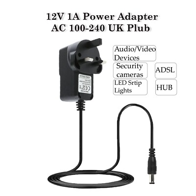 UK AC/DC 12 V 1 A 1000 mA 100-240 V AC 50/60 Hz NETZKABEL ADAPTER LADEGERÄT MAINS