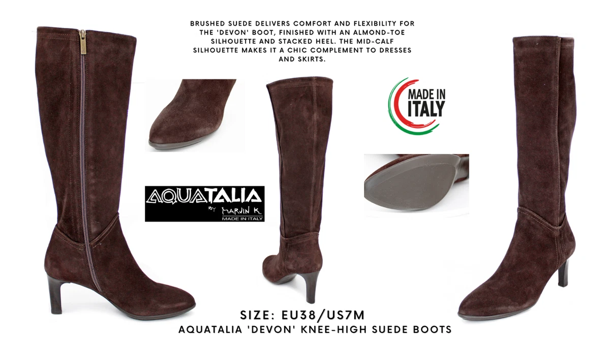 Aquatalia Devon Women s Brown Knee High Suede Boots Size EU38 US 7M