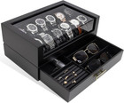 High End Watch Box for Men, 12 Slot Wooden Watch Case with Drawer, Watch Display