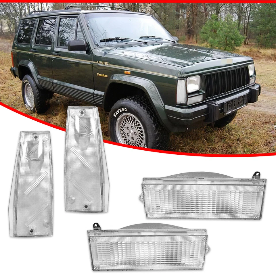 4 прозрачных передних сигнальных + габаритных фонаря для Jeep Cherokee 84–96 годов выпуска и Comanche 86–92 годов выпуска - Изображение 3 из 4