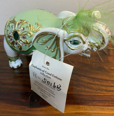 NEW The Hamilton Collection Elephants Of Good Fortunes Smile Green #5016B