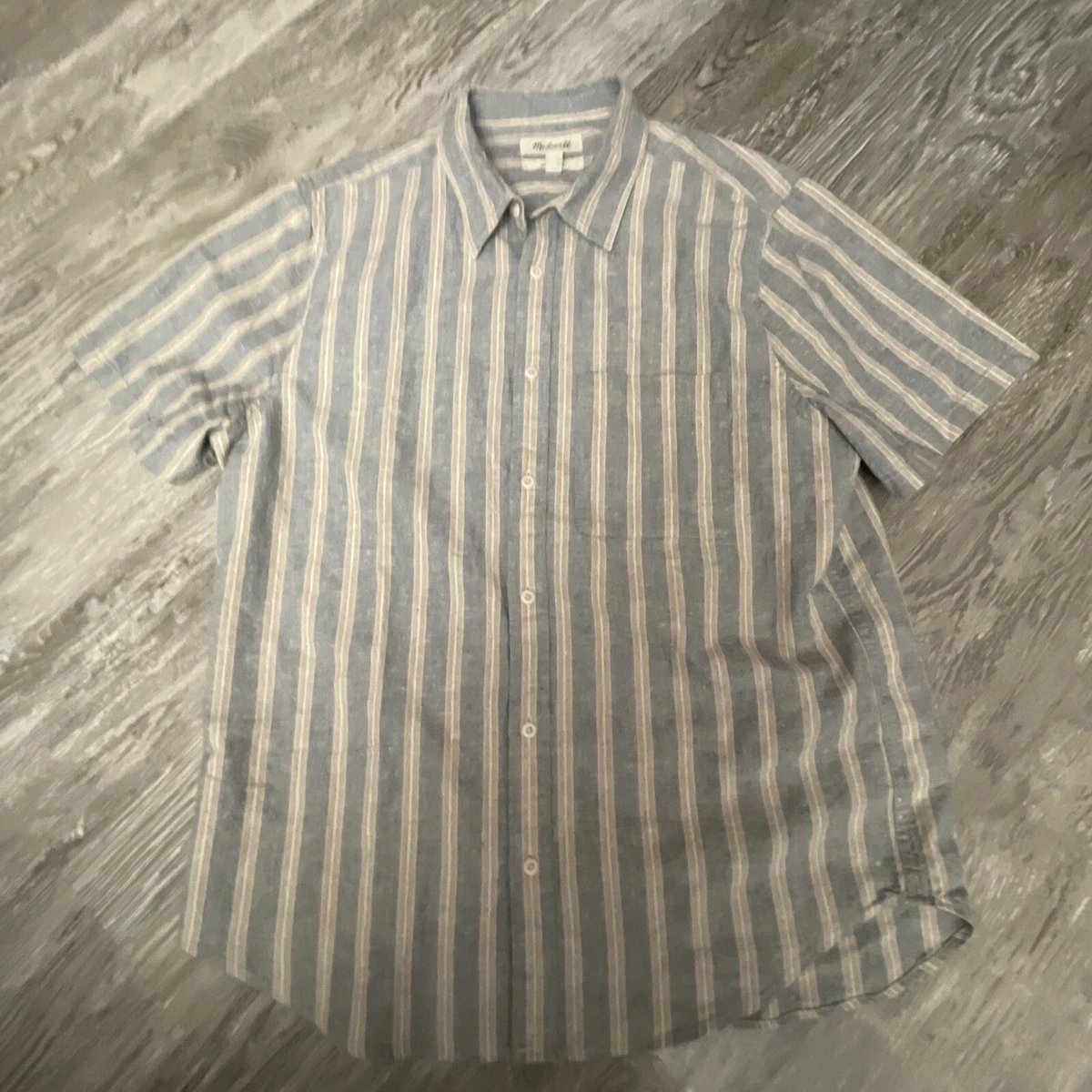 Madewell Shirt Mens Large Striped Short Sleeve Button Up Perfect Fit