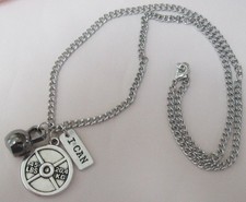 Mens CROSSFIT 45Lb Weight 'I CAN' Gunmetal KETTLEBELL Silver Tone CHAIN NECKLACE