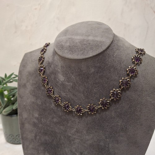 Purple Flower Link Choker Necklace Gunmetal Gothic Short - Picture 6 of 24