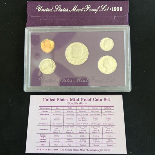 1990-S US Mint Proof Set 5 Coin Set OGP COA Original Government Packaging
