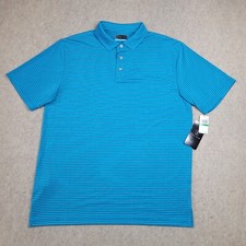 PGA Tour Golf Polo Shirt Mens Large Blue Striped Short Sleeve Performance NEW