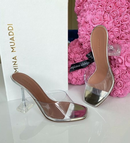 Amina Muaddi Lupita Glass Clear PVC Transparent Mule Mules Plastic Heels 35.5 - Picture 4 of 12