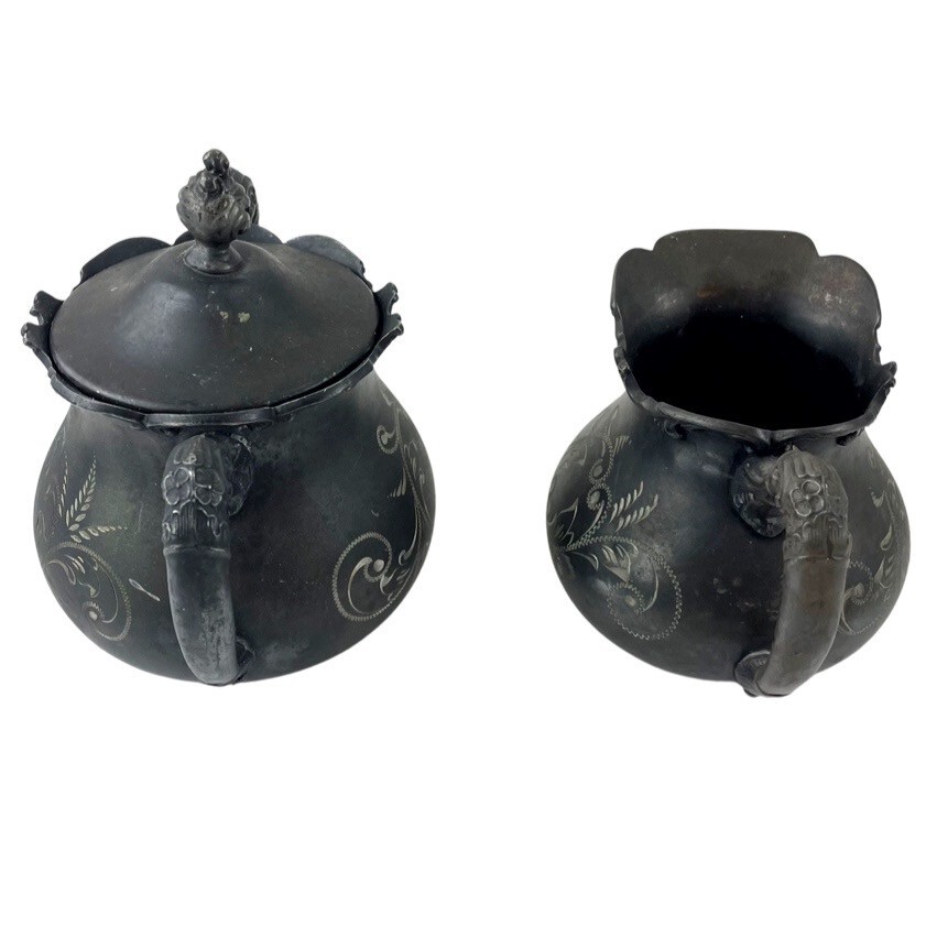 Antique Quadruple Silver Plate Sugar & Creamer Set Lidded Benedict