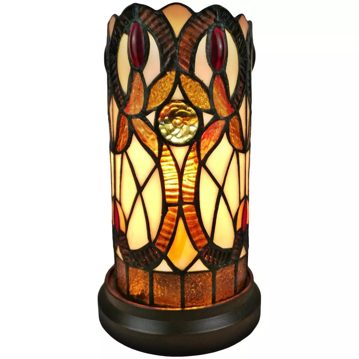 Amber Tiffany Style Stained Glass Hurricane Lamp Table Lamp 10.5in Tall