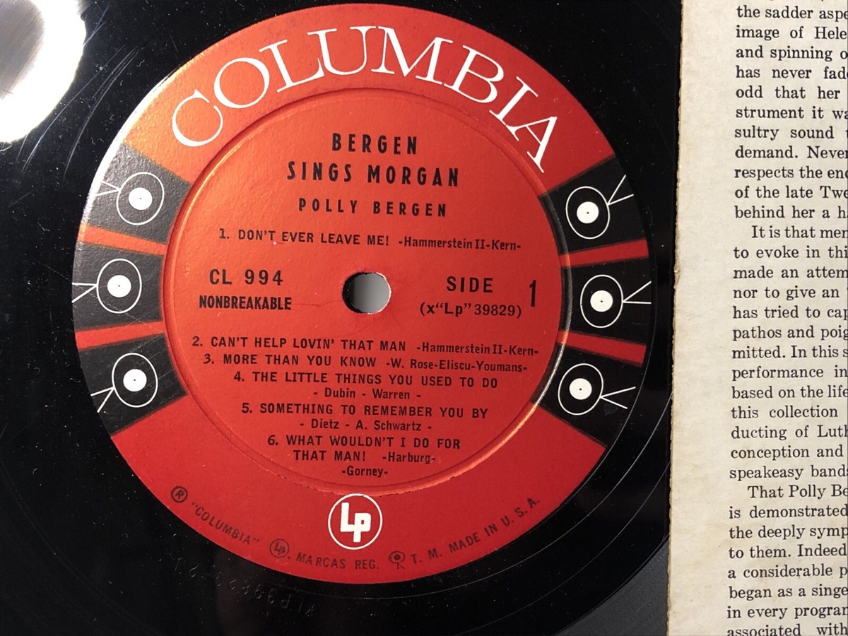 Polly Bergen Sings Songs Of Helen Morgan CL 994 VG+ LP 12in Vinyl