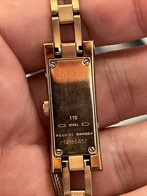 Rare Gucci 110 Steel Watch Mother of Pearl gold tone swiss ladies